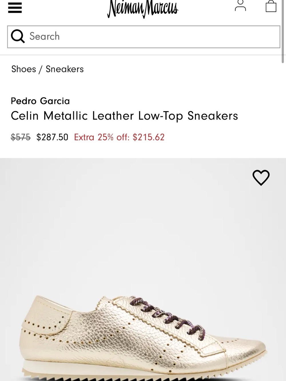 Pedro Garcia Metallic Gold Low-Profile Lace-Up Sneaker sizes 38 - Picture 9 of 9